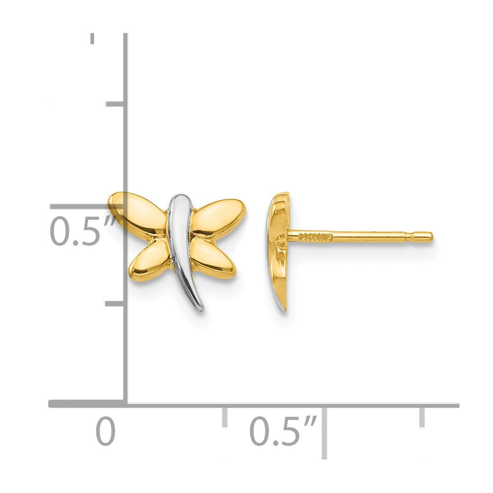 14k with Rhodium Polished Dragonfly Post Earrings