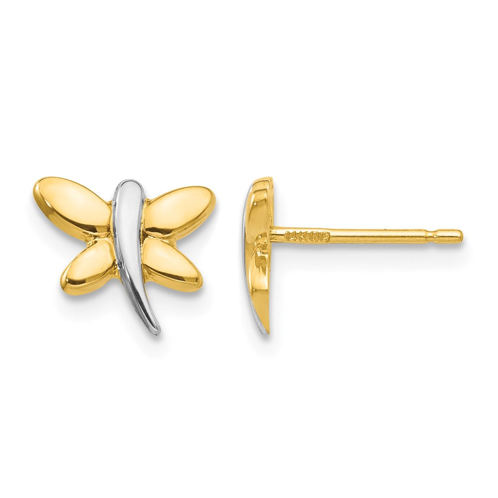 14k with Rhodium Polished Dragonfly Post Earrings
