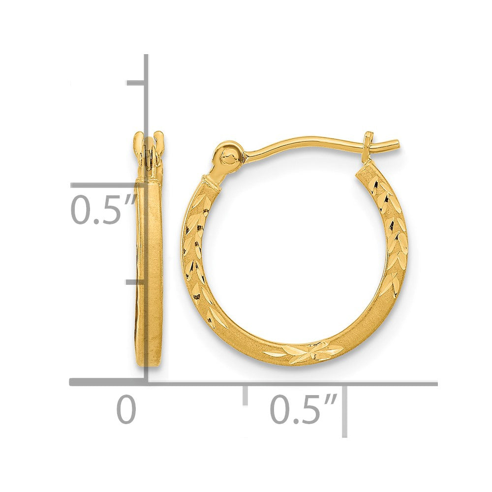 14k Satin and Polished Diamond Cut Design Hoops
