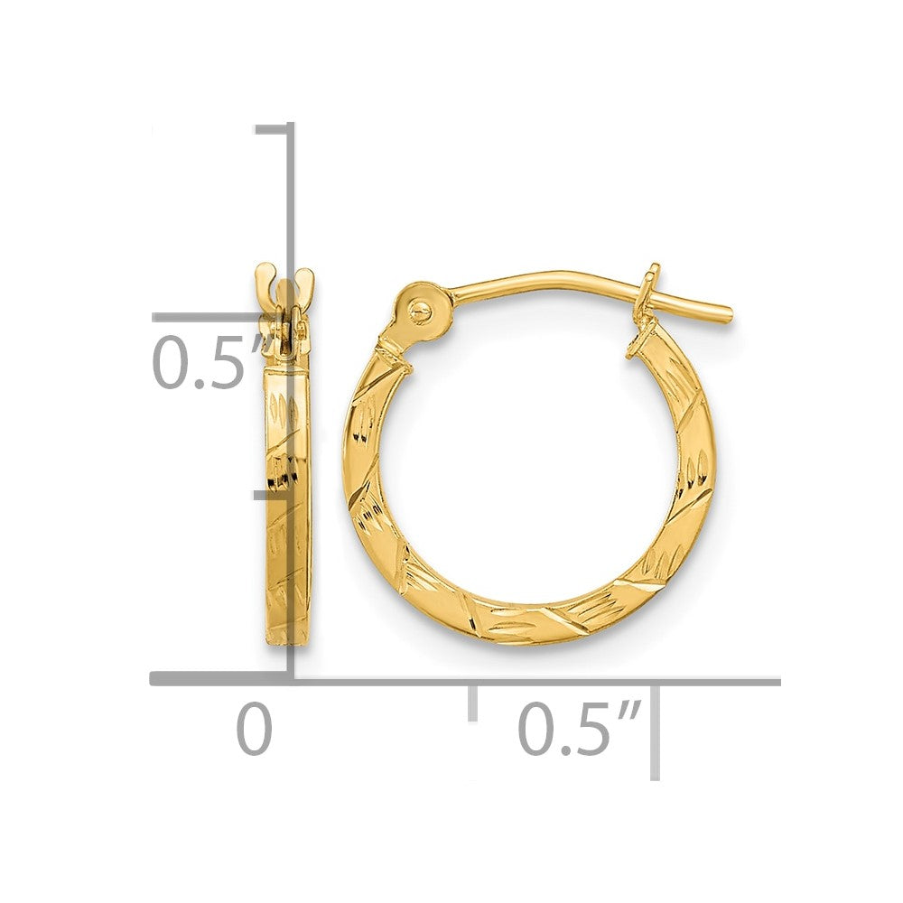14k Polished Diamond Cut 1.5mm Square Tube Hoops