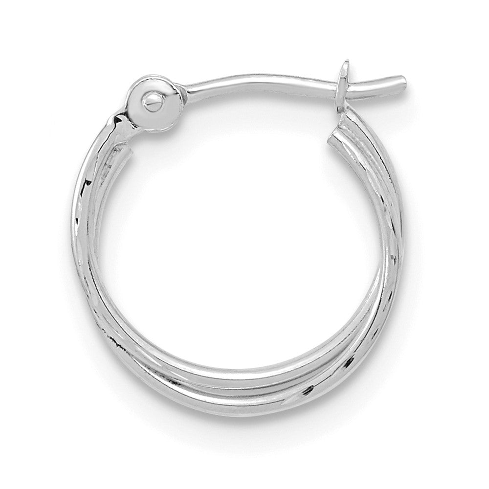 Single 14k White Gold Polished Diamond Cut Double Hoop Earring