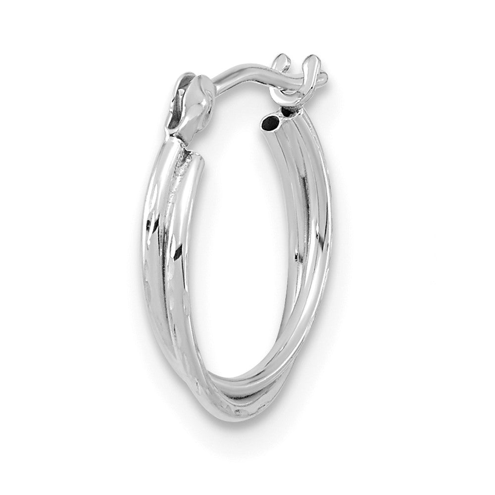 Single 14k White Gold Polished Diamond Cut Double Hoop Earring