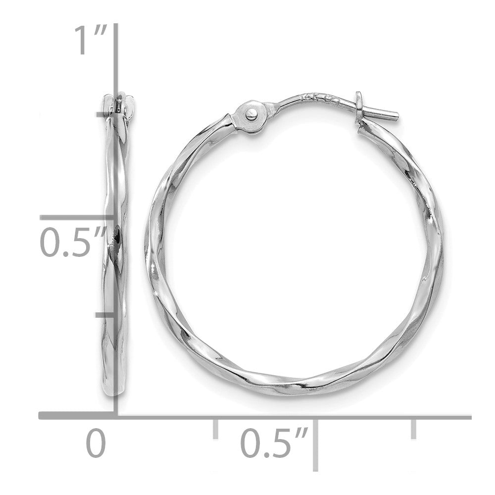 14k White Gold Polished Twisted Hoops