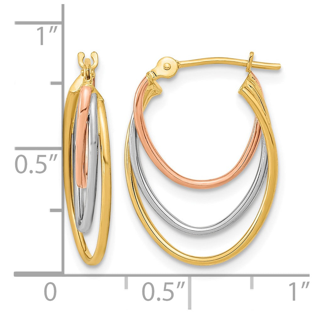 14k Tri-Color Graduated 3 Ring Hoops