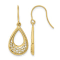 14k Polished Floral Teardrop Shepherd Hook Earrings