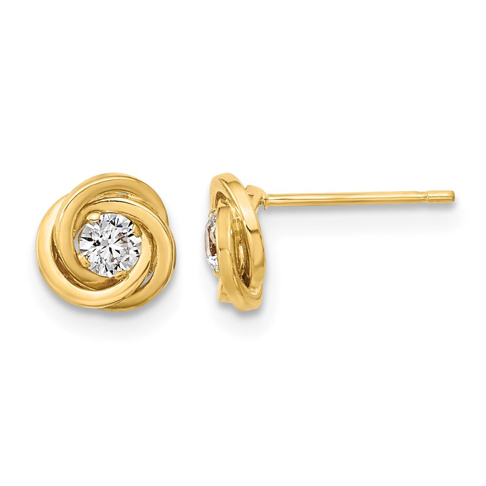 14k Polished CZ Love Knot Post Earrings