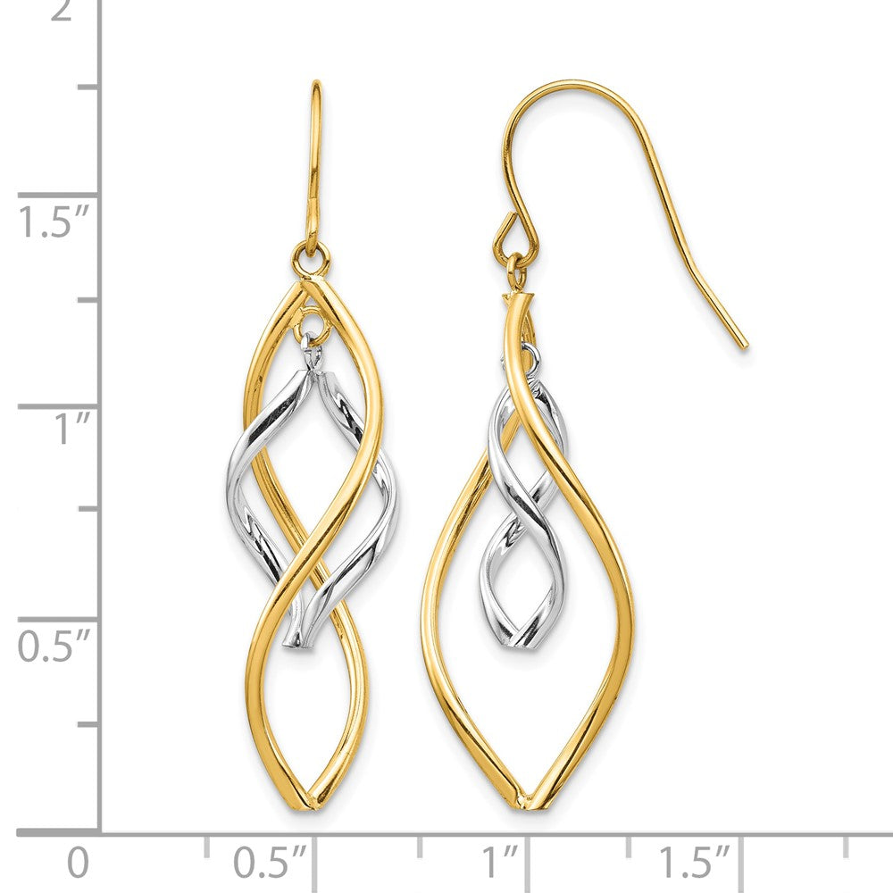 14K Two-tone Fancy Twisted Dangle Earrings