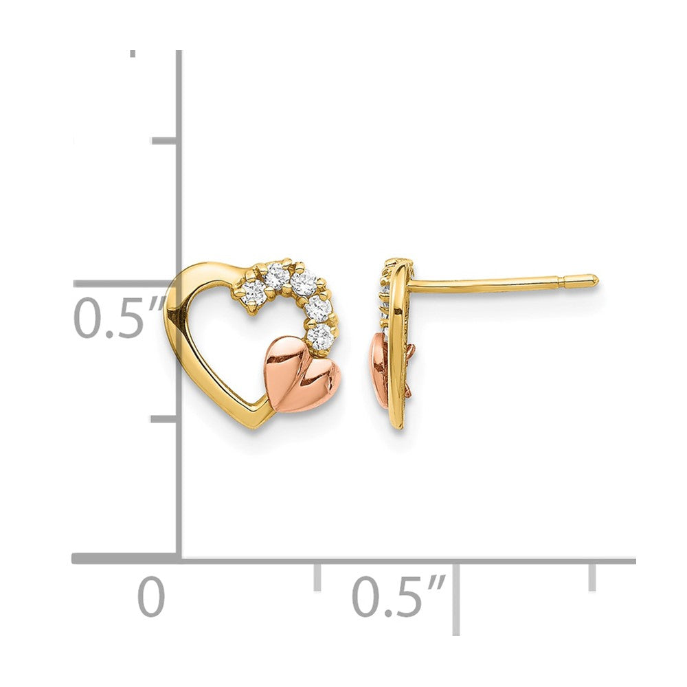 14K Two-Tone CZ Heart Post Earrings