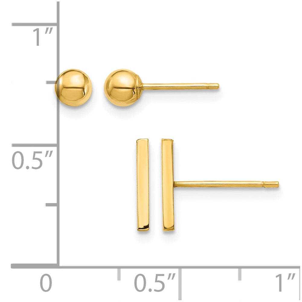 14K Bar and 3mm Ball Post Earrings Set