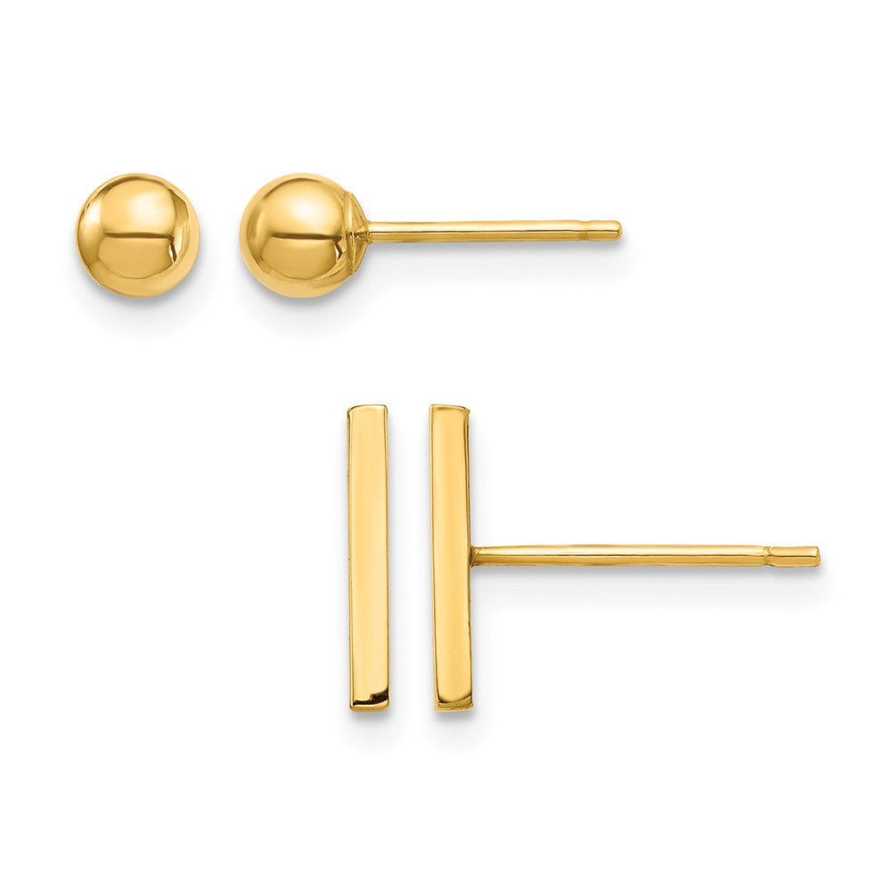 14K Bar and 3mm Ball Post Earrings Set