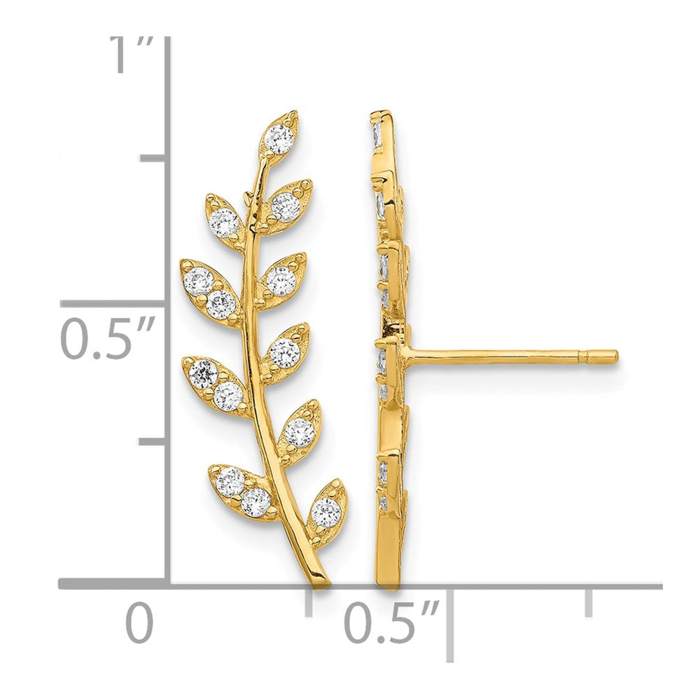 14K CZ Fern Ear Climber Earrings