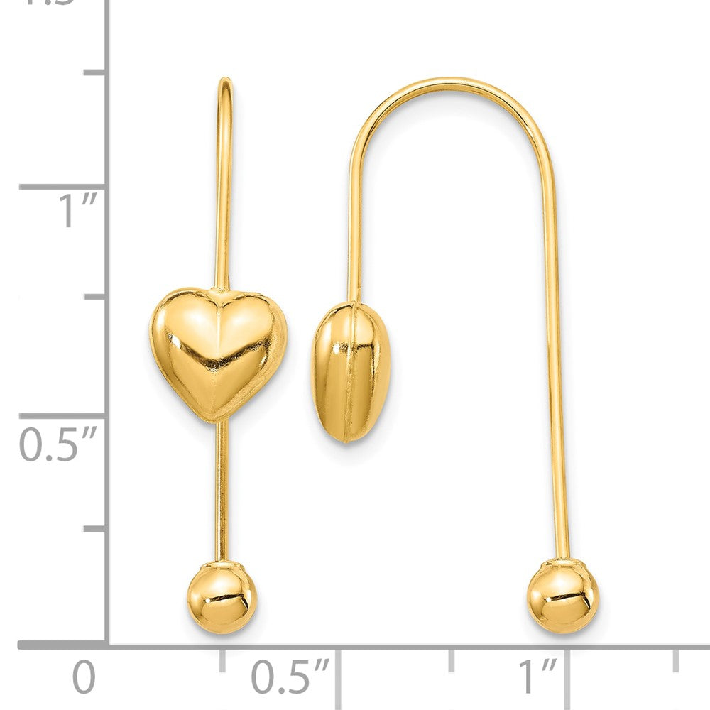 14K Puffed Heart w/Screw End Threader Earrings