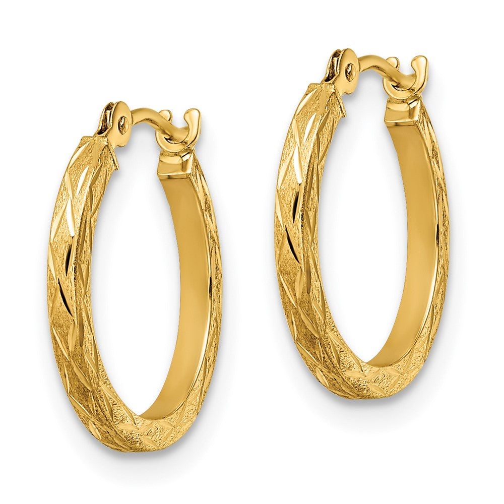 14K Polished and Satin Diamond-cut Hoop Earrings