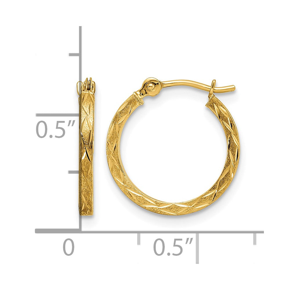 14K Polished and Satin Diamond-cut Hoop Earrings