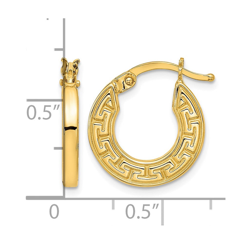 14K Polished Hollow Greek Key Hoop Earrings