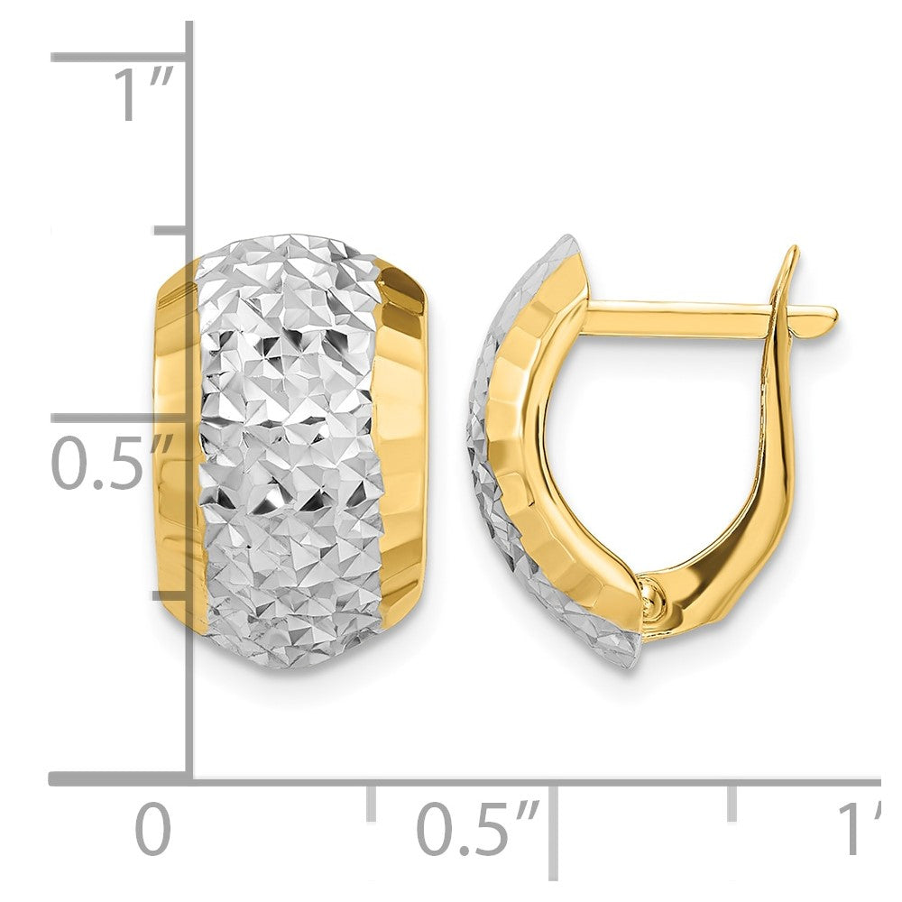 14k w/ White Rhodium Diamond-cut Hinged Earrings