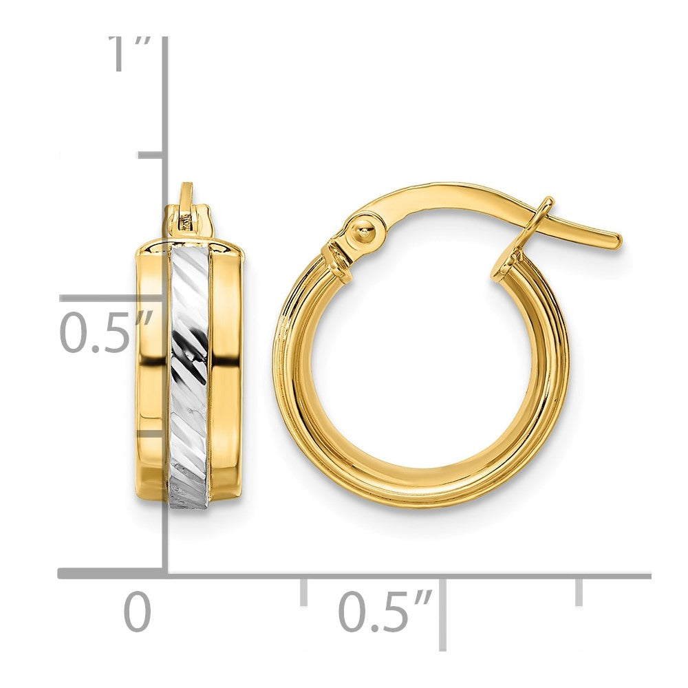 14k w/ White Rhodium Diamond-cut Hoop Earrings