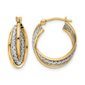 14k w/ White Rhodium Polished Textured Hoops