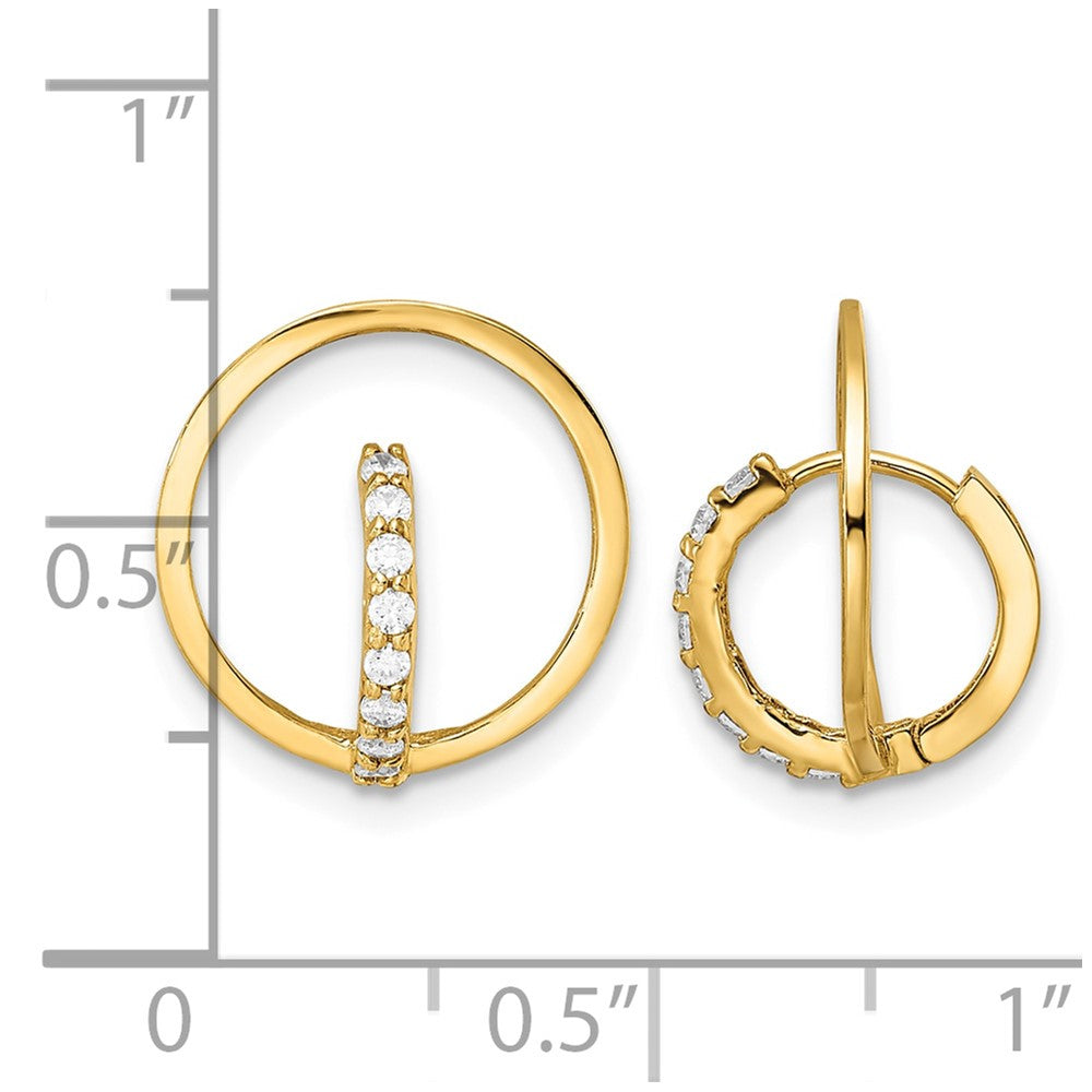 14k Yellow Gold Polished CZ Circle Huggie Hoop Earrings