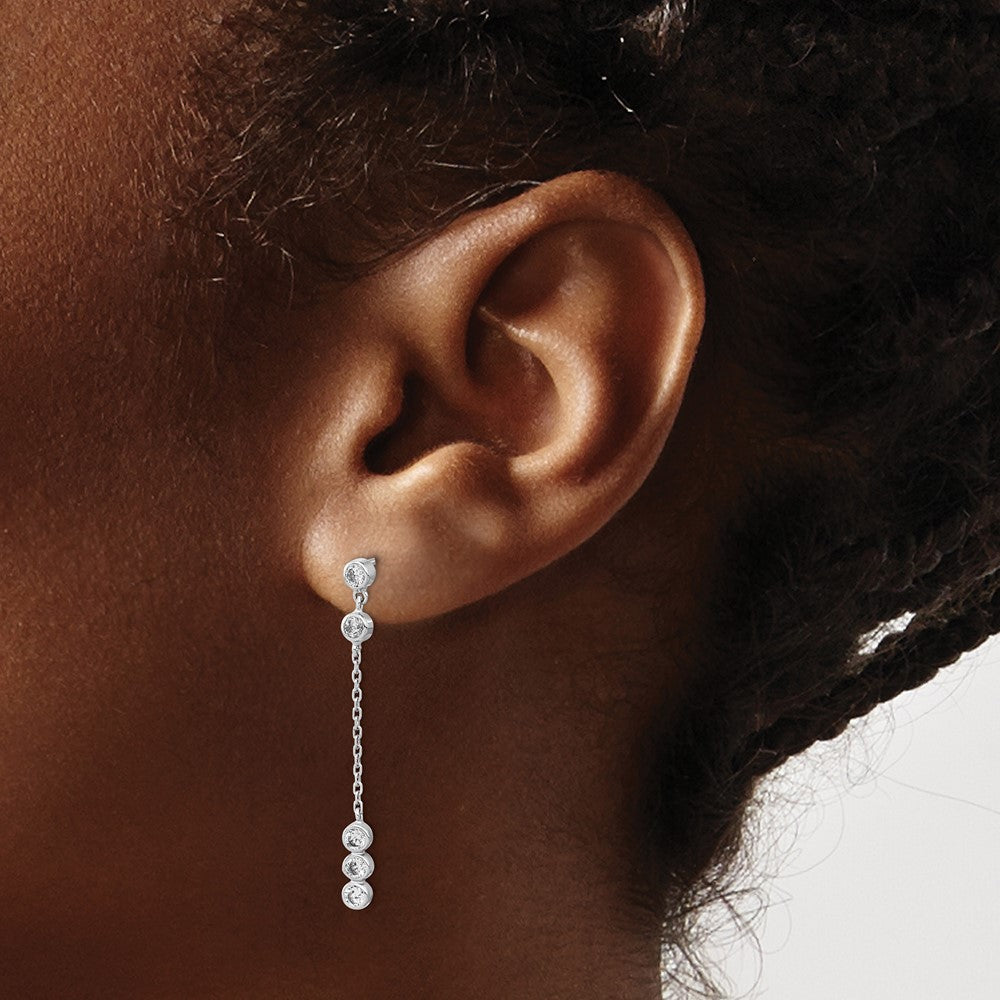 14K White Gold CZ Chain Link Dangle Earrings