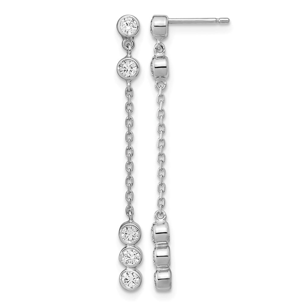 14K White Gold CZ Chain Link Dangle Earrings
