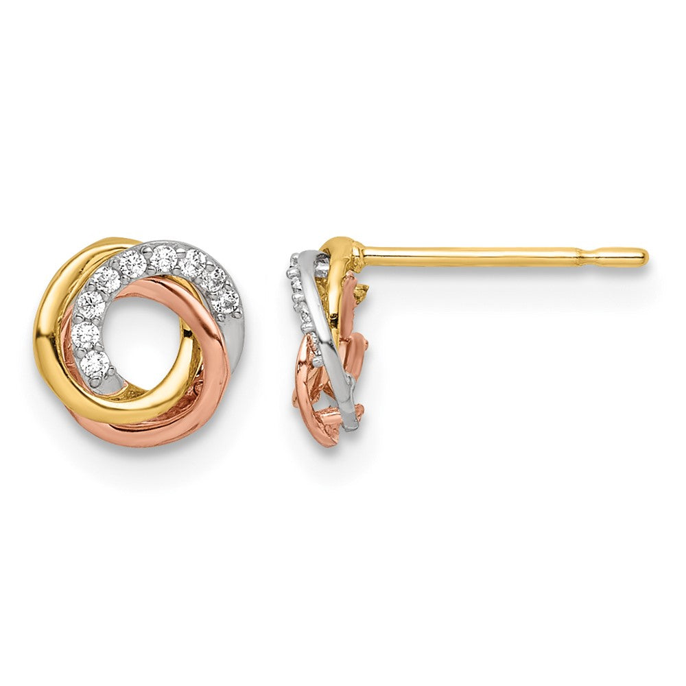 14k Tri-colored CZ Circle Post Earrings