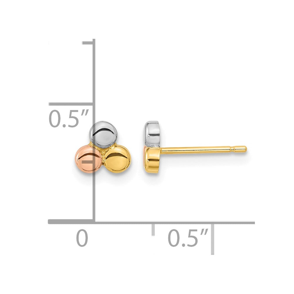 14K Tri-color Circle Post Earrings