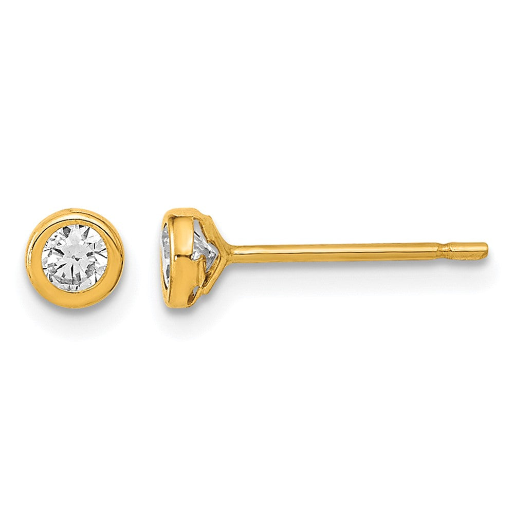 14K Polished Circle Bezel CZ Post Earrings