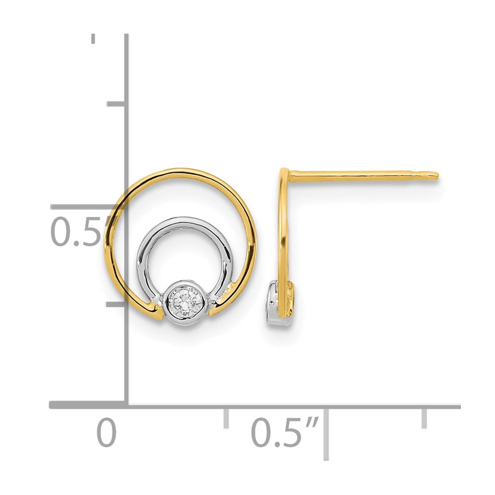 14K Polished White Rhodium CZ Double Circle Post Earrings