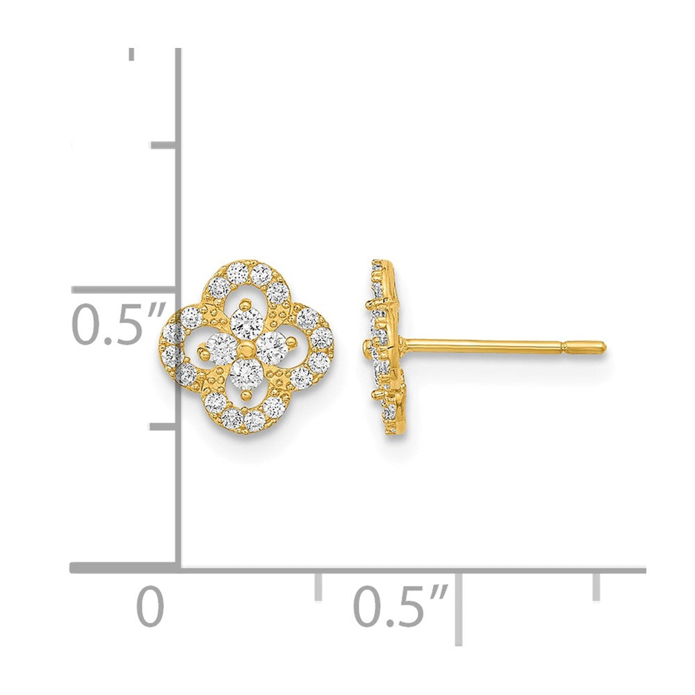 14K Polished Flower CZ Post Earrings