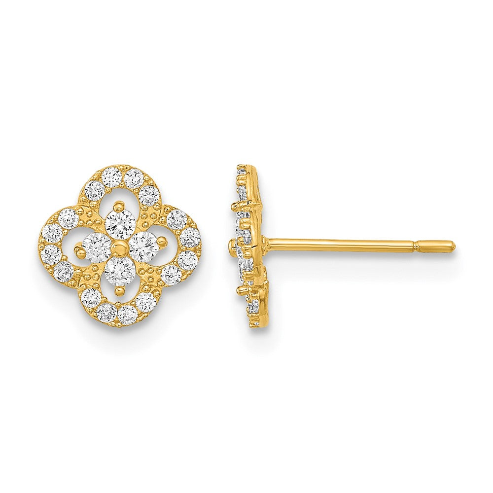 14K Polished Flower CZ Post Earrings