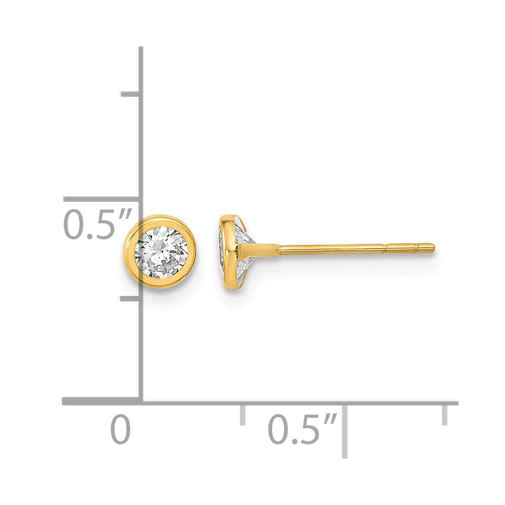 14K Polished Circle Bezel with CZ Post Earrings