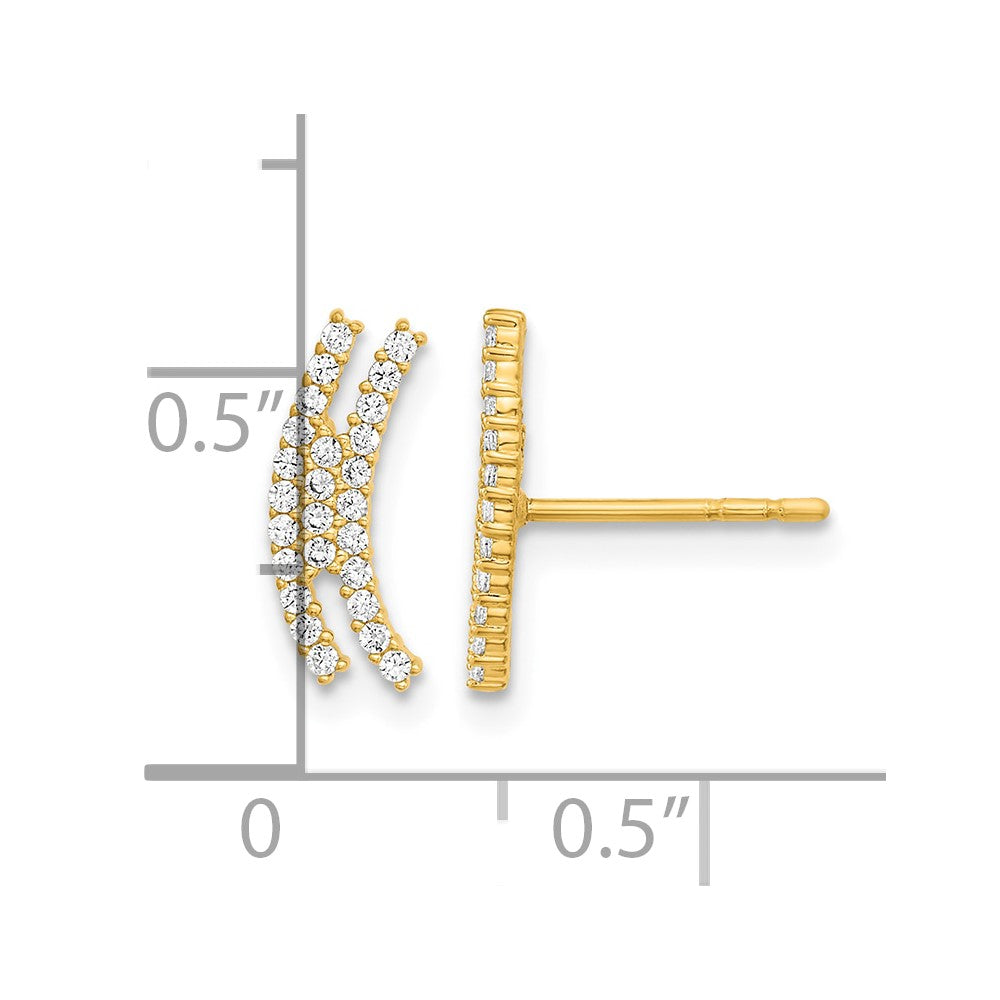14K Polished Curved Bar CZ Post Earrings