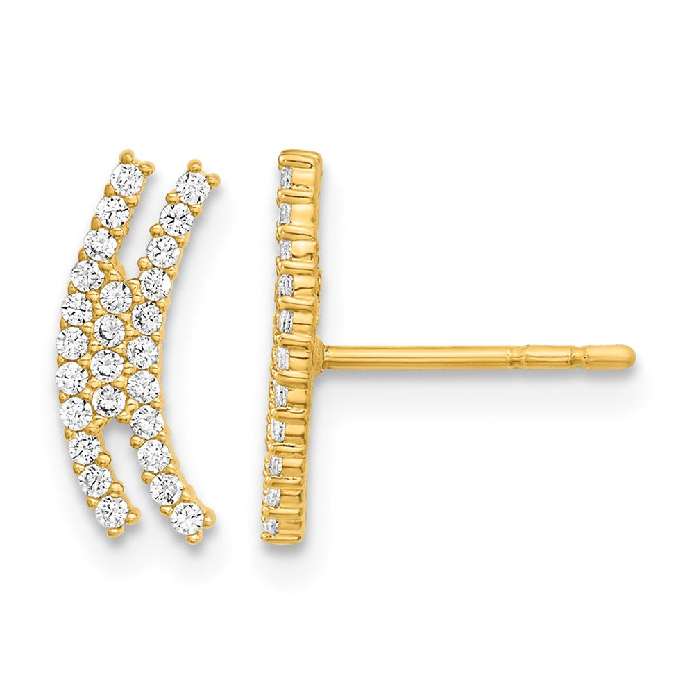 14K Polished Curved Bar CZ Post Earrings