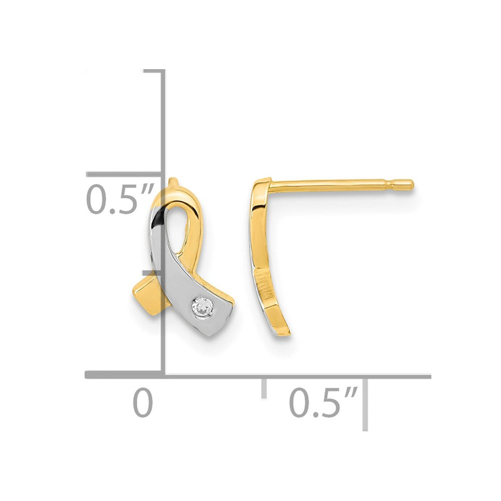 14K Gold White Rhodium CZ Awareness Post Earrings