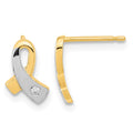 14K Gold White Rhodium CZ Awareness Post Earrings