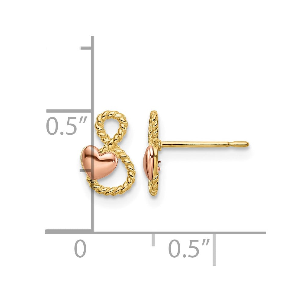 14k Two-tone Heart Post Earrings