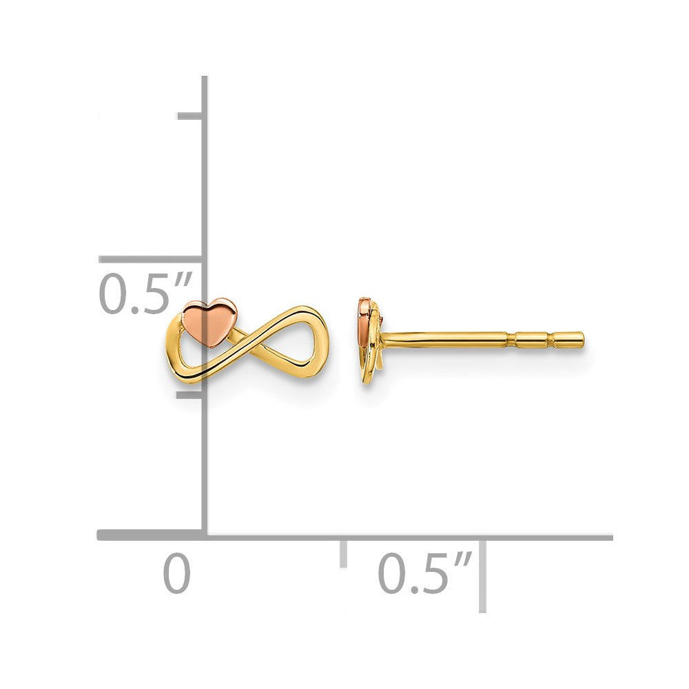 14K Two-tone Infinity with Heart Post Earrings