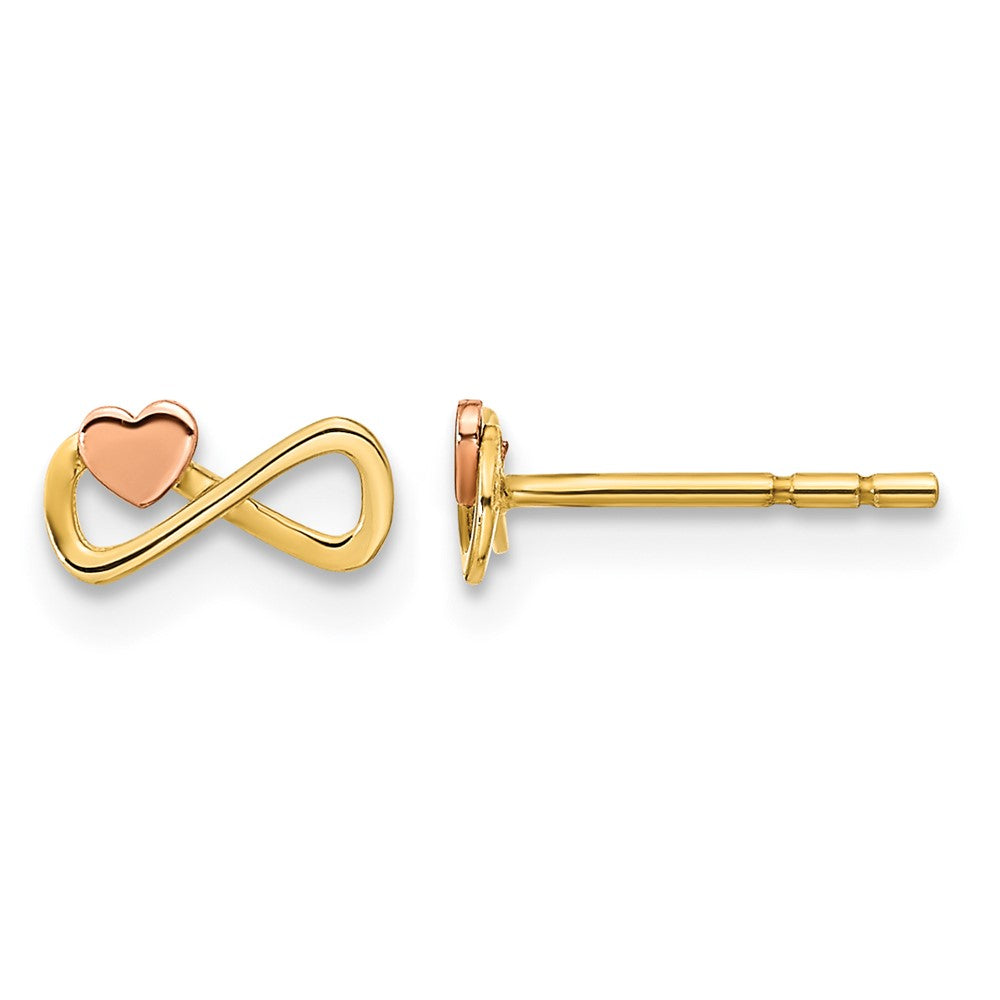 14K Two-tone Infinity with Heart Post Earrings