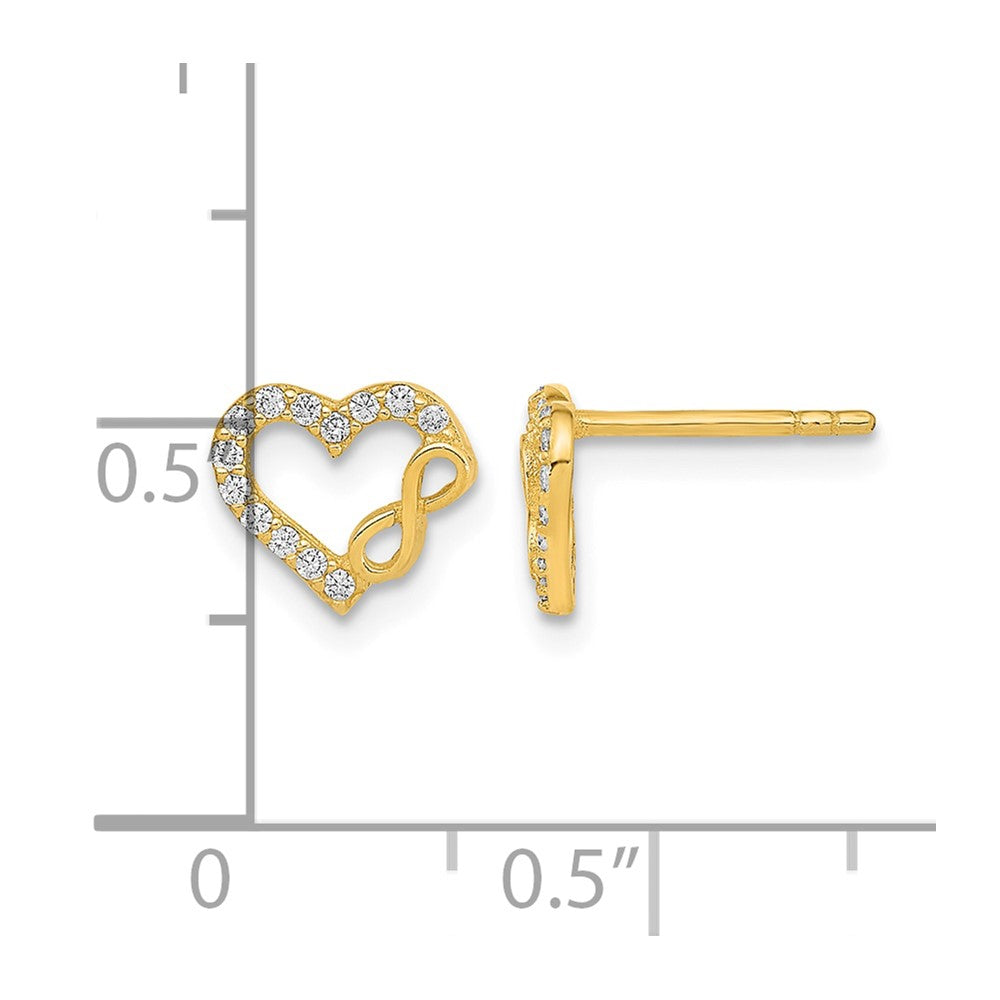 14K Polished Cut Out Heart and Infinity Sign CZ Post Earrings