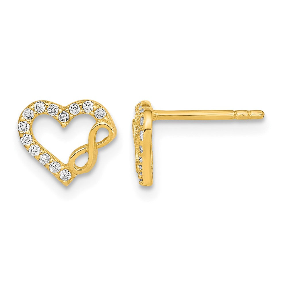 14K Polished Cut Out Heart and Infinity Sign CZ Post Earrings
