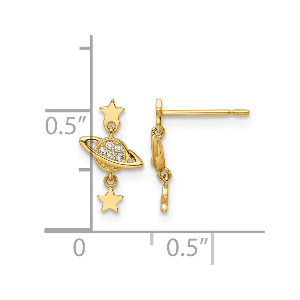 14k CZ Saturn & Stars Dangle Post Earrings