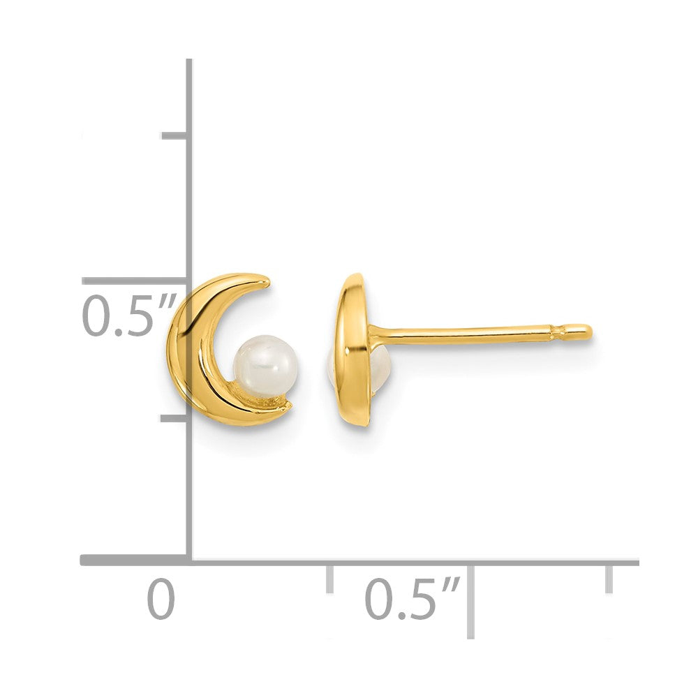 14K Polished Half Moon 2.5-3mm Freshwater Cultured Pearl Post Earrings