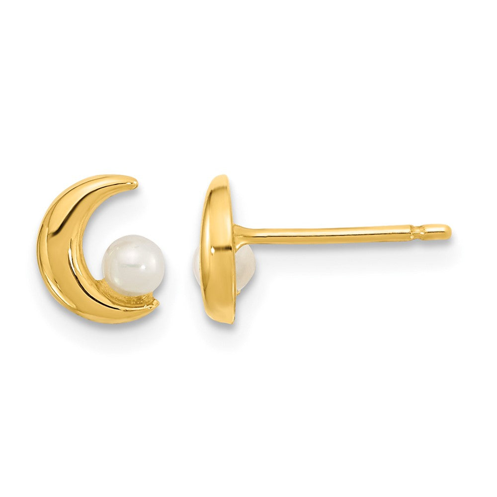 14K Polished Half Moon 2.5-3mm Freshwater Cultured Pearl Post Earrings