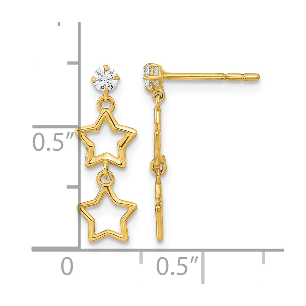 14K Polished Dangle Star with CZ Post Earrings
