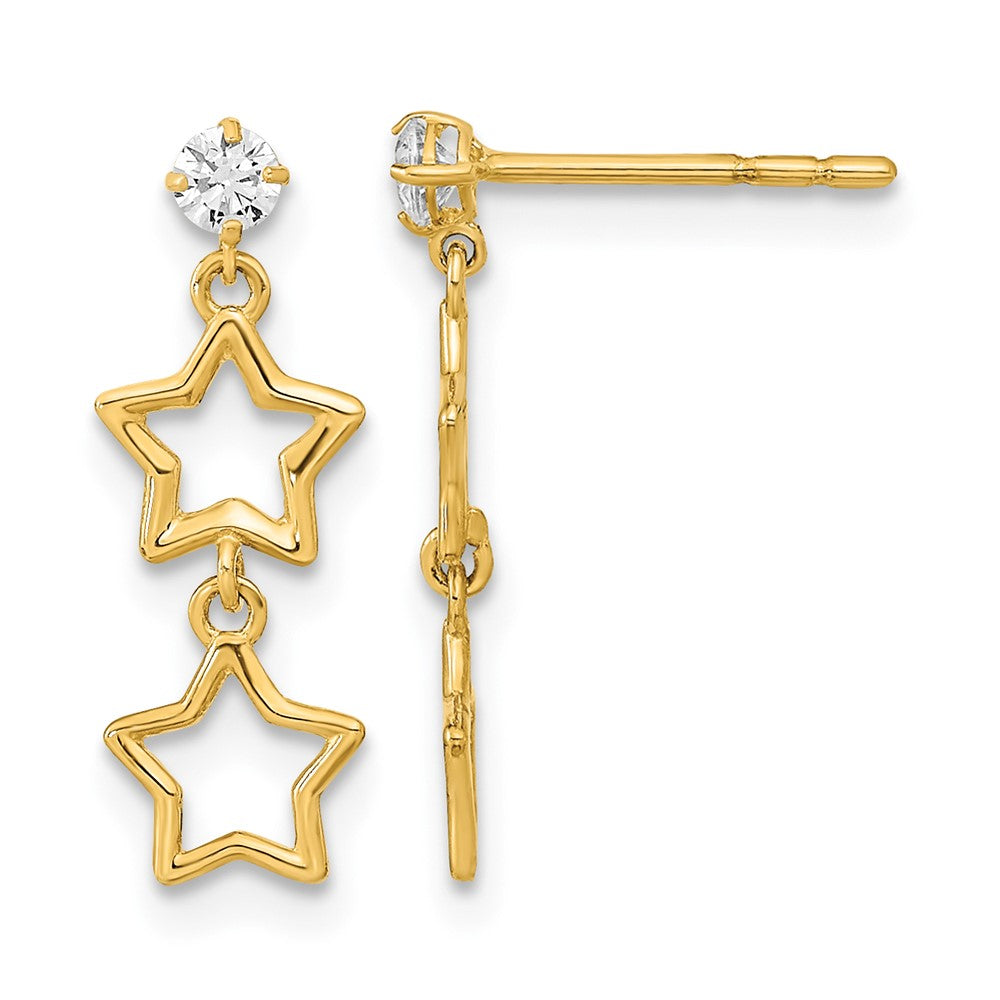 14K Polished Dangle Star with CZ Post Earrings