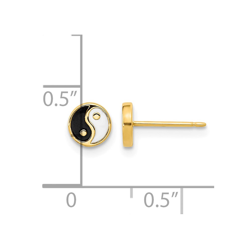 14K Gold Black/White Enamel Yin and Yang Post Earrings