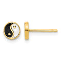 14K Gold Black/White Enamel Yin and Yang Post Earrings