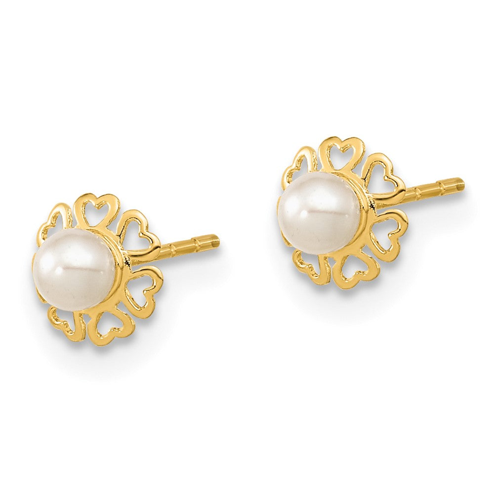 14K Polished Small Heart Petals with FW Cultured Pearl Post Earrings