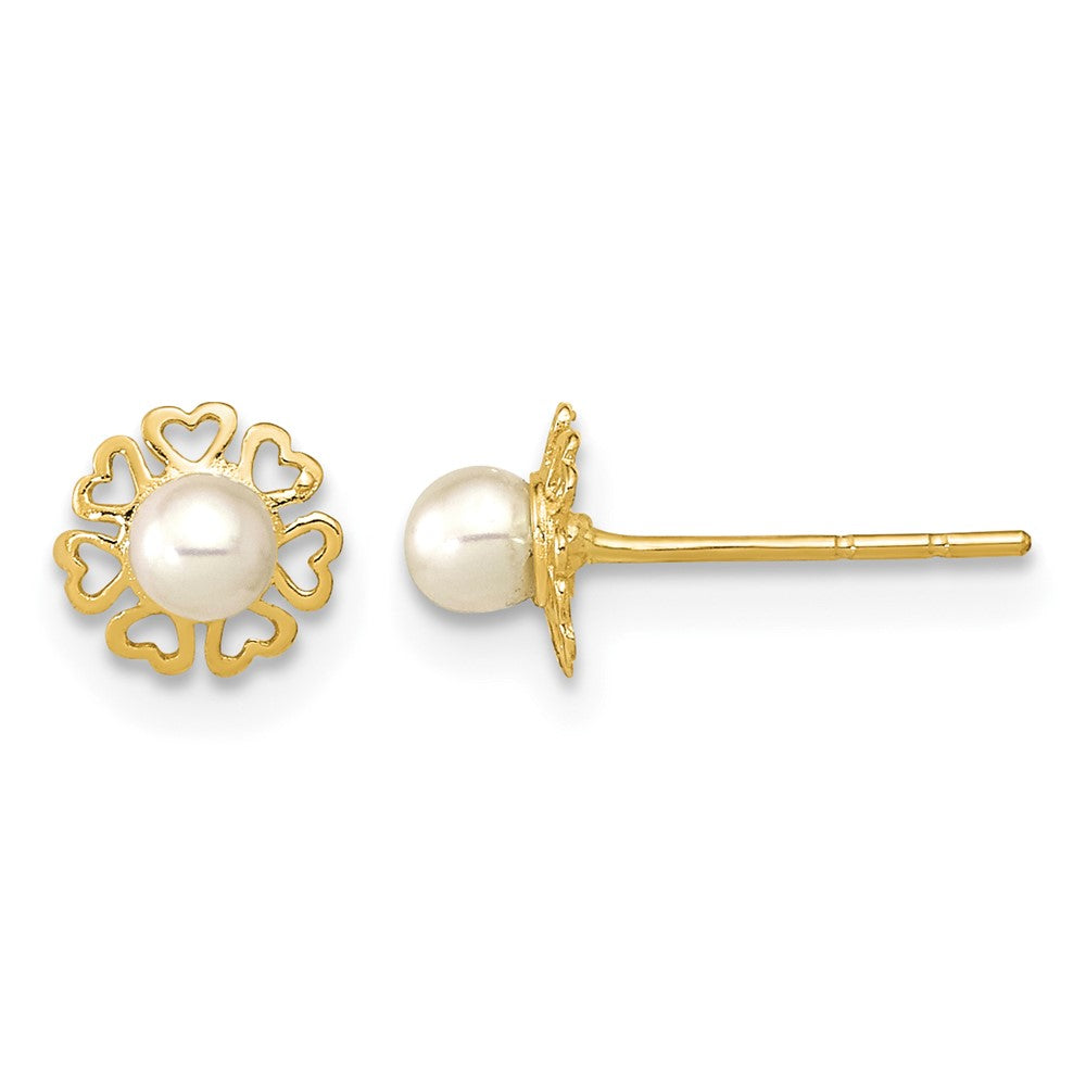14K Polished Small Heart Petals with FW Cultured Pearl Post Earrings